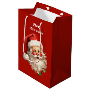 Bolsa De Regalo Mediana Navidades de Holly Jolly Santa Claus Retro
