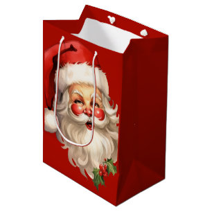 Bolsa De Regalo Mediana Navidades de Holly Jolly Santa Claus Retro