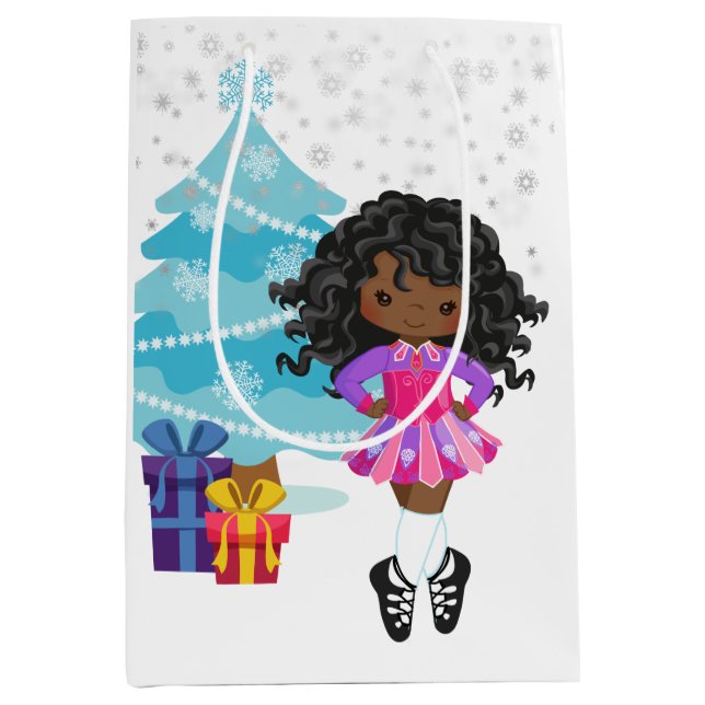 Bolsa De Regalo Mediana Navidades de invierno de bailarina irlandesa afroa (Anverso)
