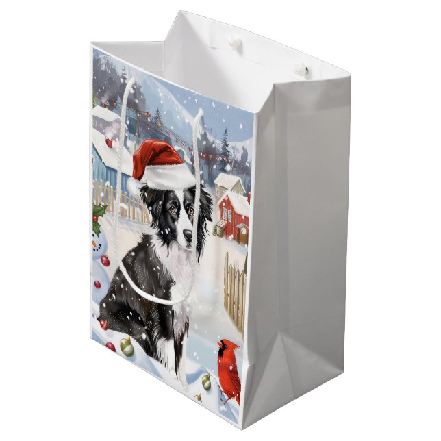 Bolsa De Regalo Mediana Navidades de invierno en la frontera de Collie Dog (Angulo Anverso)