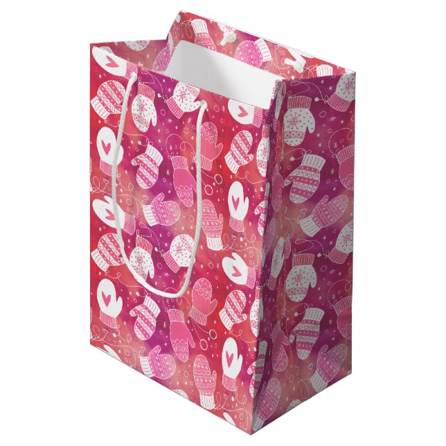 Bolsa De Regalo Mediana Navidades de invierno reducen el patrón en rosa (Angulo Anverso)