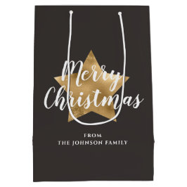 Bolsa De Regalo Mediana Navidades de la Estrella de Oro Taupe Brown