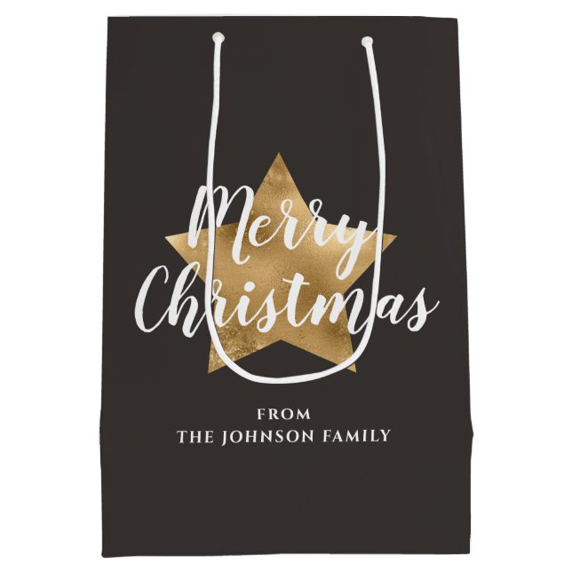 Bolsa De Regalo Mediana Navidades de la Estrella de Oro Taupe Brown (Reverso)