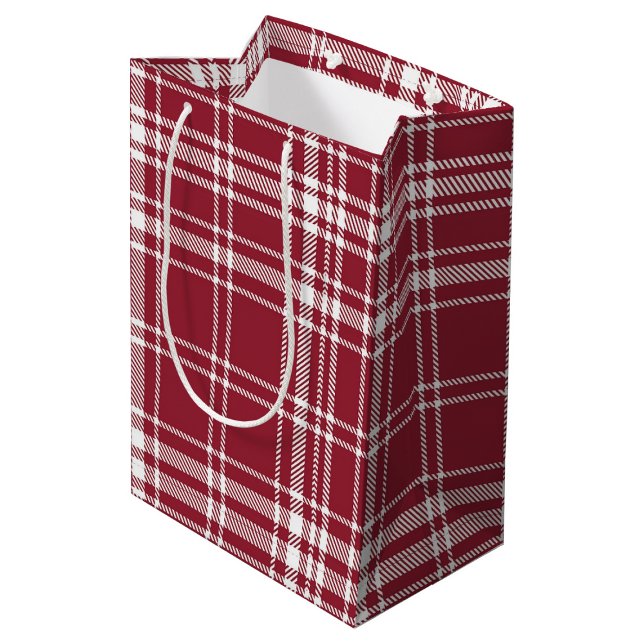 Bolsa De Regalo Mediana Navidades de la granja Red & White Gingham Plaid (Red & White Gingham Plaid Farmhouse Christmas Medium Gift Bag)