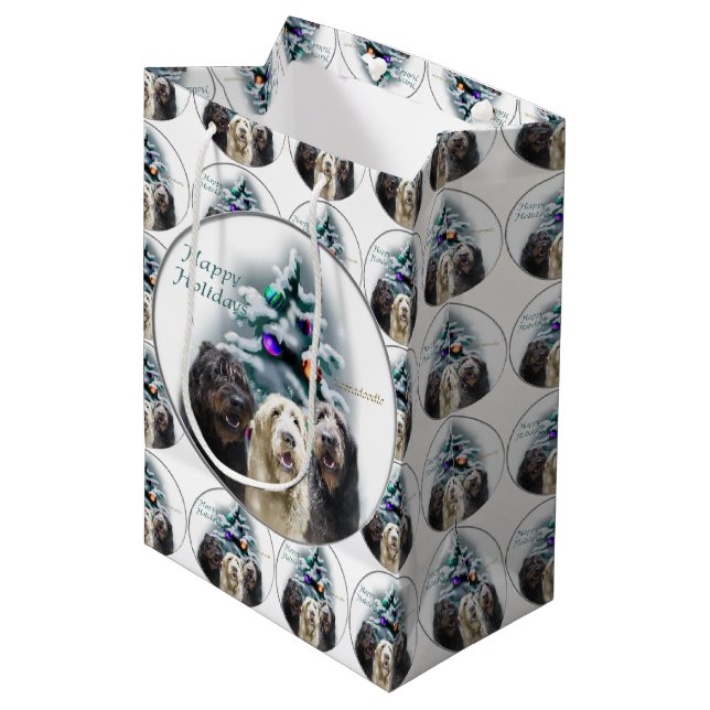 Bolsa De Regalo Mediana Navidades de Labradoodle Trio (Angulo Anverso)
