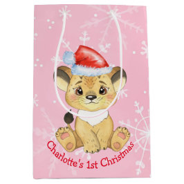 Bolsa De Regalo Mediana Navidades de león personalizadas Niña Rosa