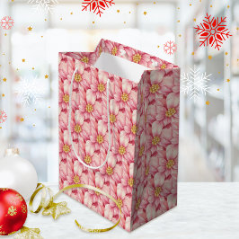Bolsa De Regalo Mediana Navidades de Love Peace Joy Pink Poinsettia
