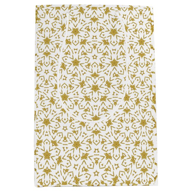 Bolsa De Regalo Mediana Navidades de lujo de oro estrellas patrón amarillo (Anverso)