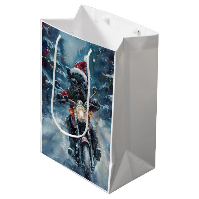 Bolsa De Regalo Mediana Navidades de motocicleta Affenpinscher Dog Riding (Angulo Anverso)