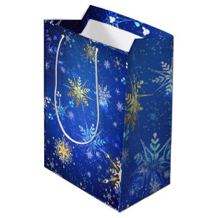 Bolsa De Regalo Mediana Navidades de Navidad con copos de nieve azules de 