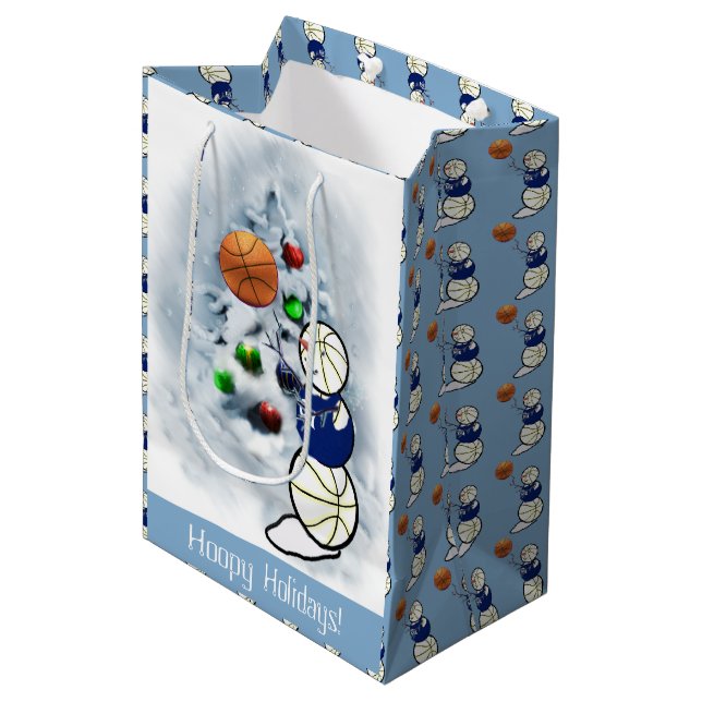 Bolsa De Regalo Mediana Navidades de Nieve de Baloncesto (Angulo Anverso)
