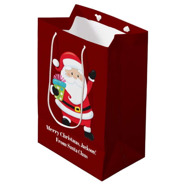 Bolsa De Regalo Mediana Navidades de niños personalizados de Papá Noel Roj (Angulo Anverso)