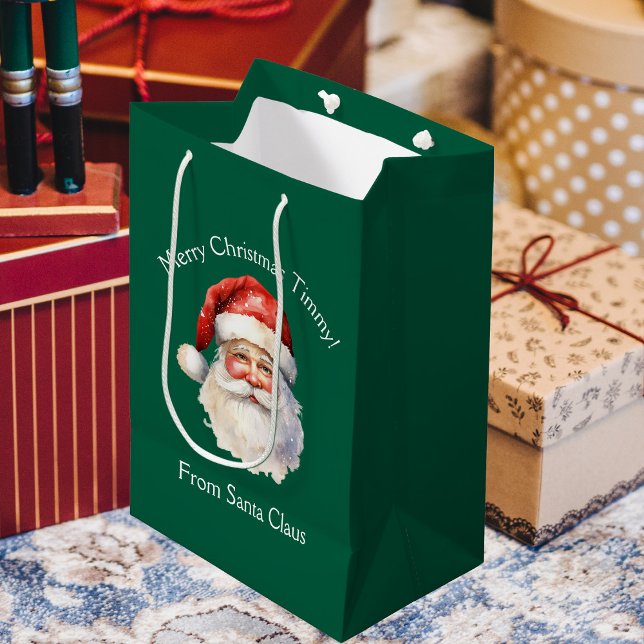 Bolsa De Regalo Mediana Navidades de niños verdes personalizados de Santa  (Subido por el creador)
