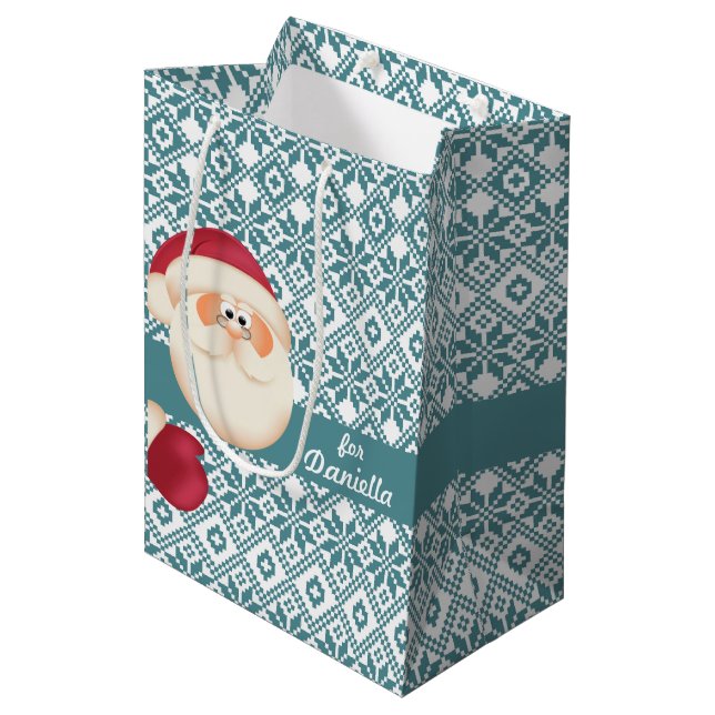 Bolsa De Regalo Mediana Navidades de nombres personalizados de Fun Santa C (Angulo Anverso)