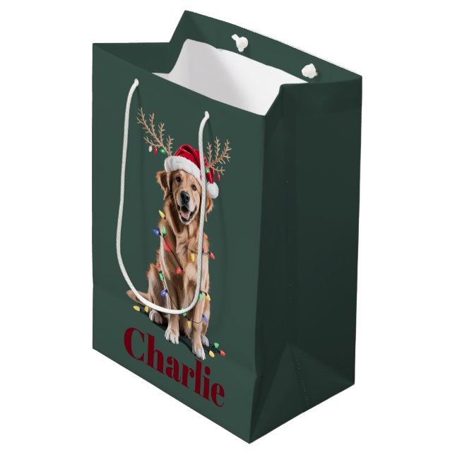 Bolsa De Regalo Mediana Navidades de nombres personalizados perro recupera (Angulo Anverso)