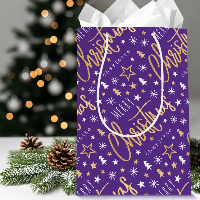 Bolsa De Regalo Mediana Navidades de nombres personalizados Purple Faux Go (Subido por el creador)