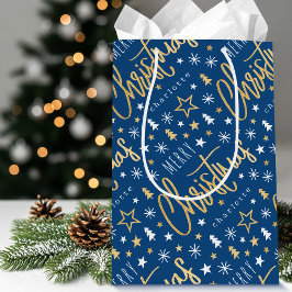 Bolsa De Regalo Mediana Navidades de nombres personalizados Script Blue Fa