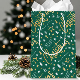 Bolsa De Regalo Mediana Navidades de nombres personalizados Script Green F