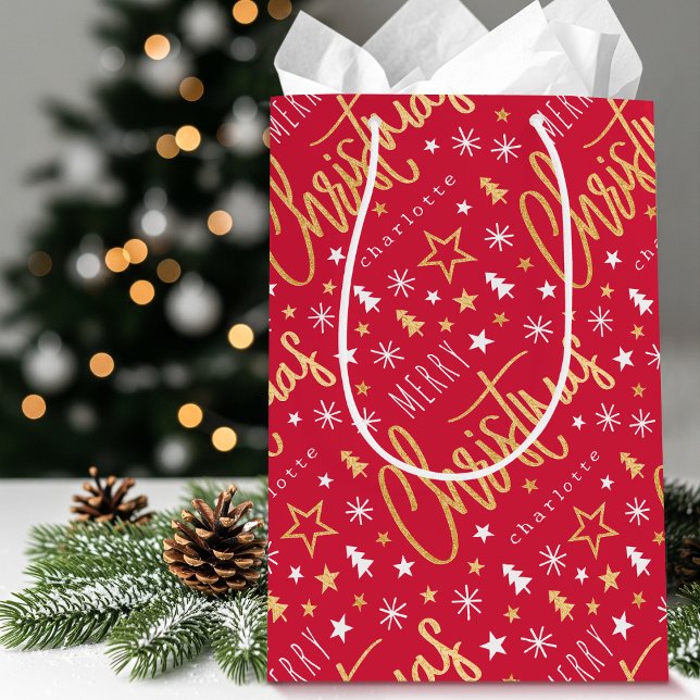 Bolsa De Regalo Mediana Navidades de nombres personalizados Script Red Fau (Subido por el creador)