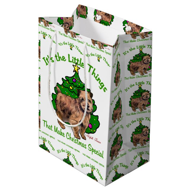 Bolsa De Regalo Mediana Navidades de Norfolk Terrier (Angulo reverso)