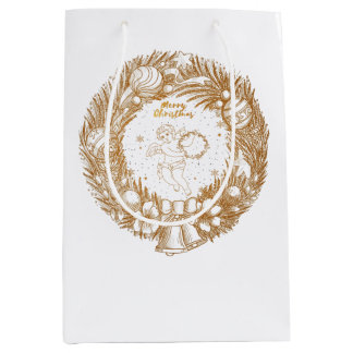 Bolsa De Regalo Mediana Navidades de Oro Angel-Wreath-Merry Christmas