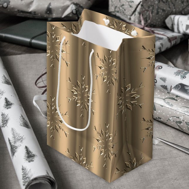 Bolsa De Regalo Mediana Navidades de Oro Elegancia Copos de Nieve (Subido por el creador)