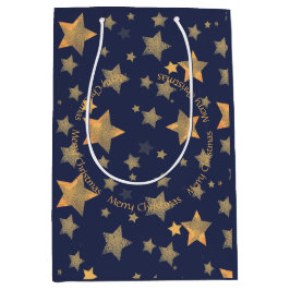Bolsa De Regalo Mediana Navidades de Oro Estrella Azul Elegante Vintage