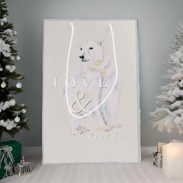 Bolsa De Regalo Mediana Navidades de oso polar acuarela moderna tipografía