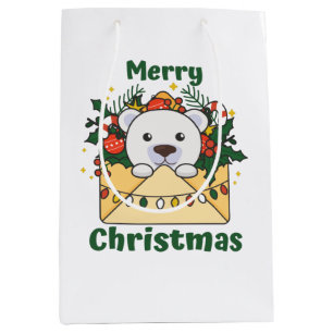 Bolsa De Regalo Mediana Navidades de oso polar letras animales de invierno