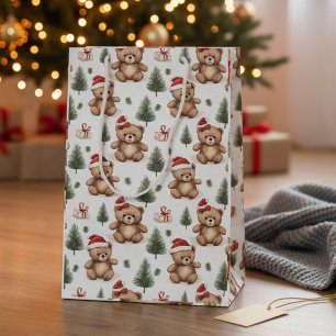 Bolsa De Regalo Mediana Navidades de Oso y Árbol de Pino de la Coloración