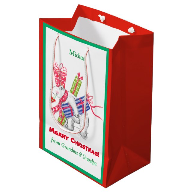 Bolsa De Regalo Mediana Navidades de osos polares retro regalos personaliz (Angulo Anverso)