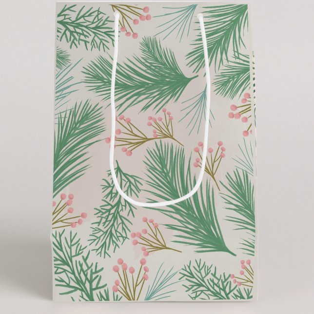 Bolsa De Regalo Mediana Navidades de Pastel Pink Holly (Pink Holly Christmas Gift Bag)