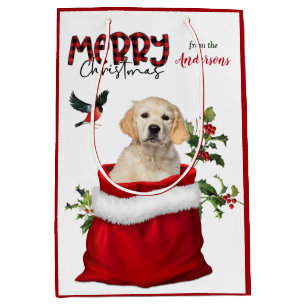 Bolsa De Regalo Mediana Navidades de perro de acopio Golden Retriever