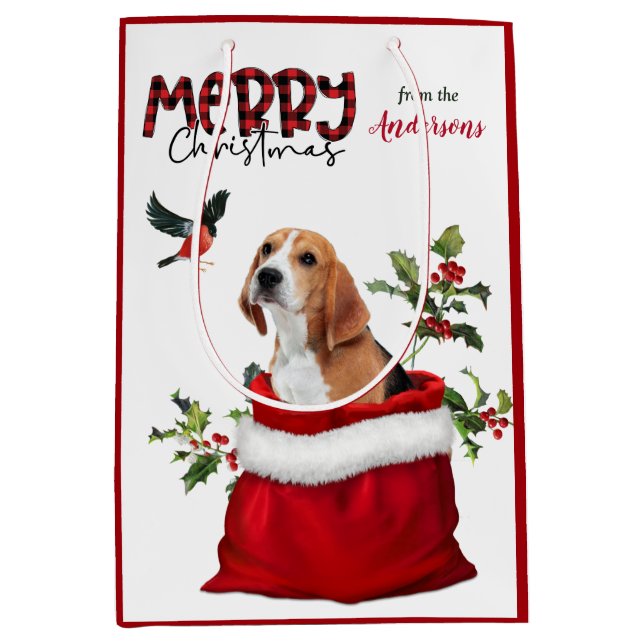 Bolsa De Regalo Mediana Navidades de perro de Beagle Cute (Anverso)