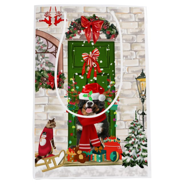 Bolsa De Regalo Mediana Navidades de Perro de Montaña de Bernese (Anverso)