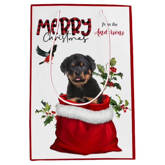 Bolsa De Regalo Mediana Navidades de perro de porcino de Cute Rottweiler (Anverso)