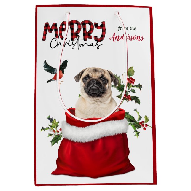Bolsa De Regalo Mediana Navidades de perro de pug cute (Anverso)