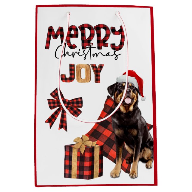 Bolsa De Regalo Mediana Navidades de perro de Rottweiler cubiertos de búfa