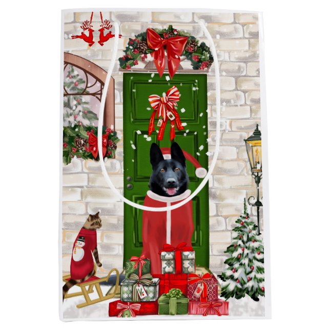 Bolsa De Regalo Mediana Navidades de perro pastor de Alemania negra (Anverso)