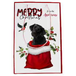Bolsa De Regalo Mediana Navidades de perros cachorros de Labrador Negro