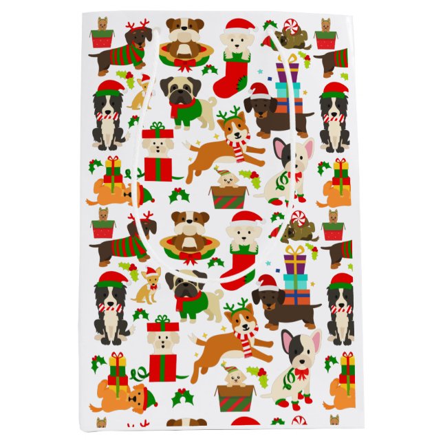 Bolsa De Regalo Mediana Navidades de perros con cachorros (Anverso)