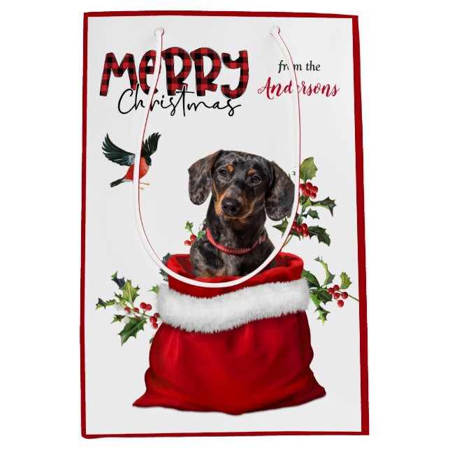 Bolsa De Regalo Mediana Navidades de perros de Black Tan Dachshund (Anverso)