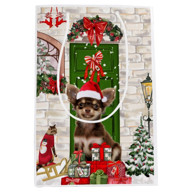 Bolsa De Regalo Mediana Navidades de perros de Chihuahua (Anverso)