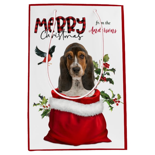 Bolsa De Regalo Mediana Navidades de Perros de Cute Basset (Anverso)