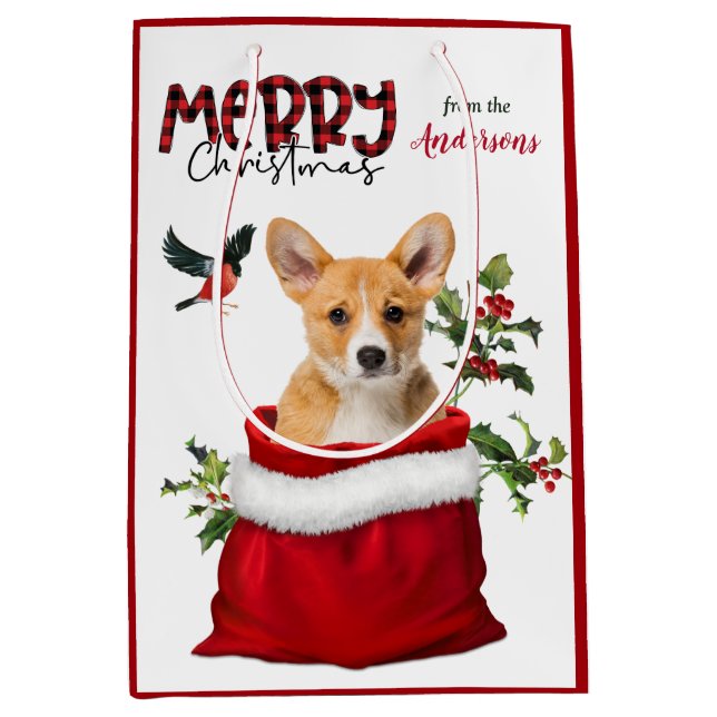 Bolsa De Regalo Mediana Navidades de perros de Pembroke Welsh Corgi (Anverso)