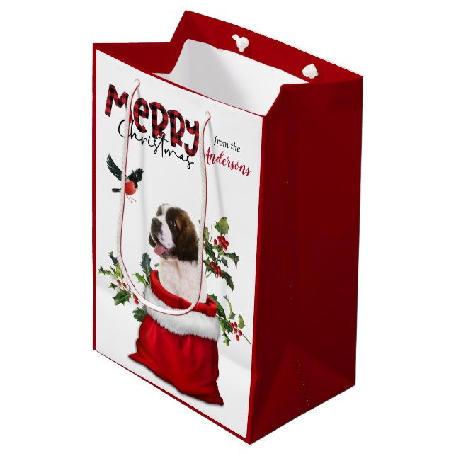 Bolsa De Regalo Mediana Navidades de Perros de San Bernardo (Angulo Anverso)