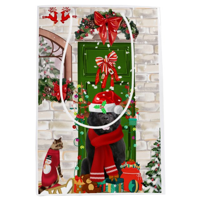 Bolsa De Regalo Mediana Navidades de perros de Terranova (Anverso)