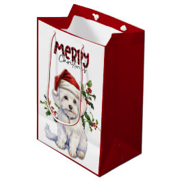 Bolsa De Regalo Mediana Navidades de perros malteses de Santa Hat Holly