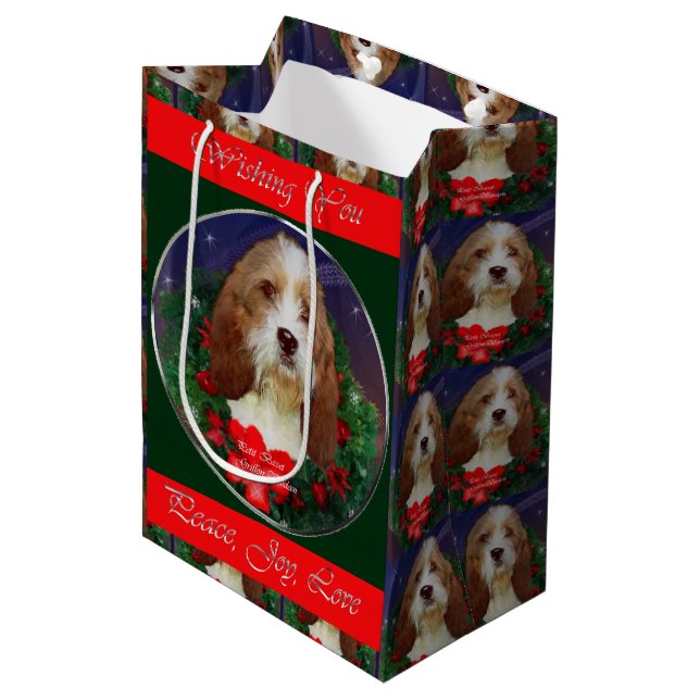 Bolsa De Regalo Mediana Navidades de Petit Basset Griffon Vendeen (Angulo Anverso)