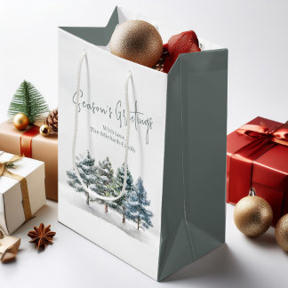 Bolsa De Regalo Mediana Navidades de pinos rústicos personalizados